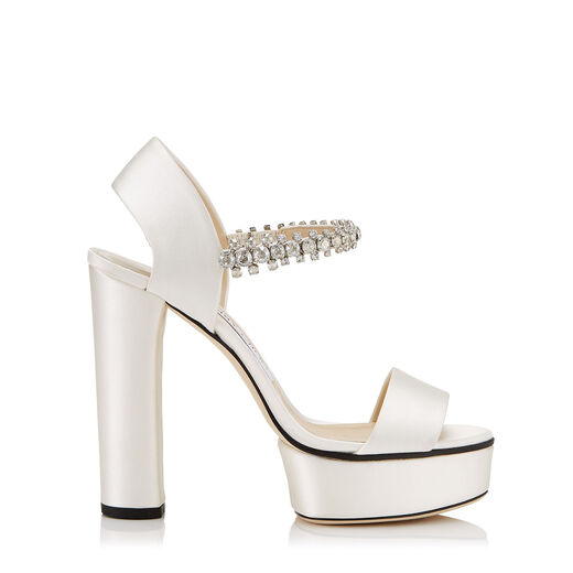 JIMMY CHOO SANTINA 125 Ivory Satin Platform Sandals